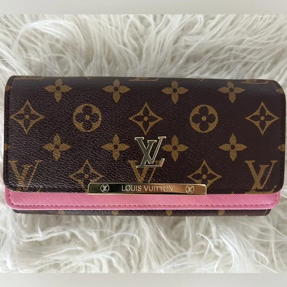Louis Vuitton Brown Monogram Wallet with Pink Trim and Gold Hardware - Picture 1 of 6